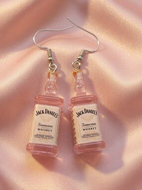 Jack Daniels Pink Mini Bottle Dangle Earrings